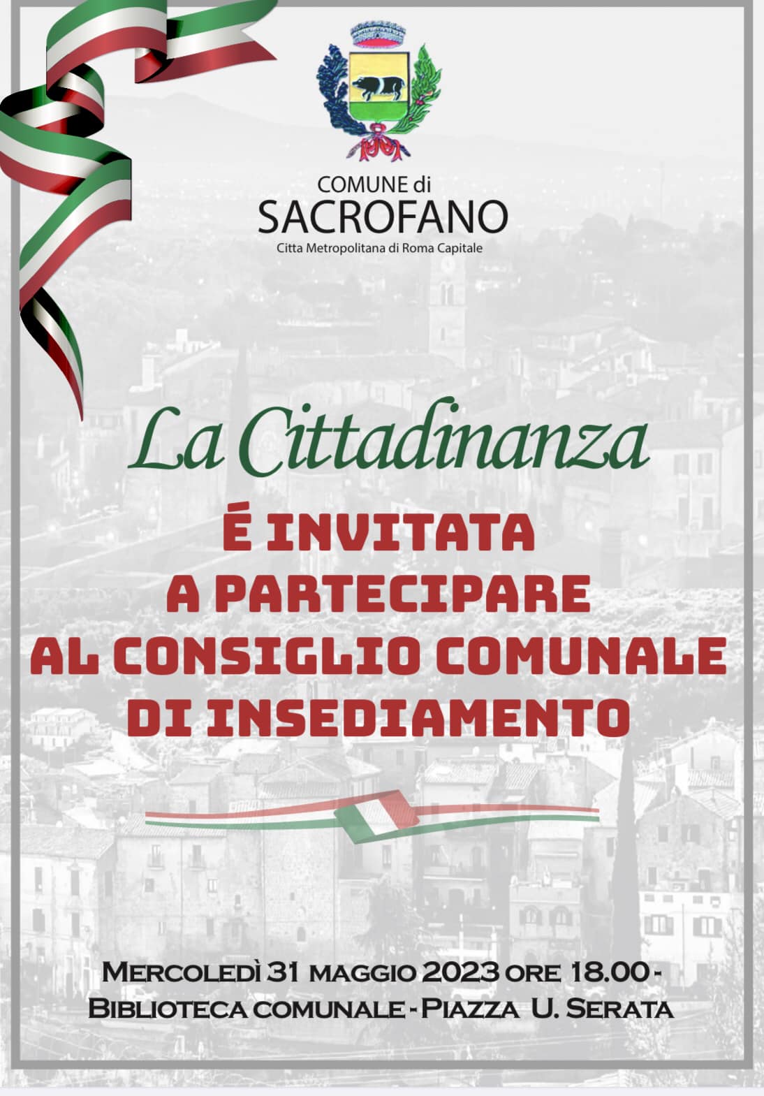 Convocazione della prima seduta del Consiglio Comunale in seduta Straordinaria e Pubblica 31.05.2023 ore 16:00