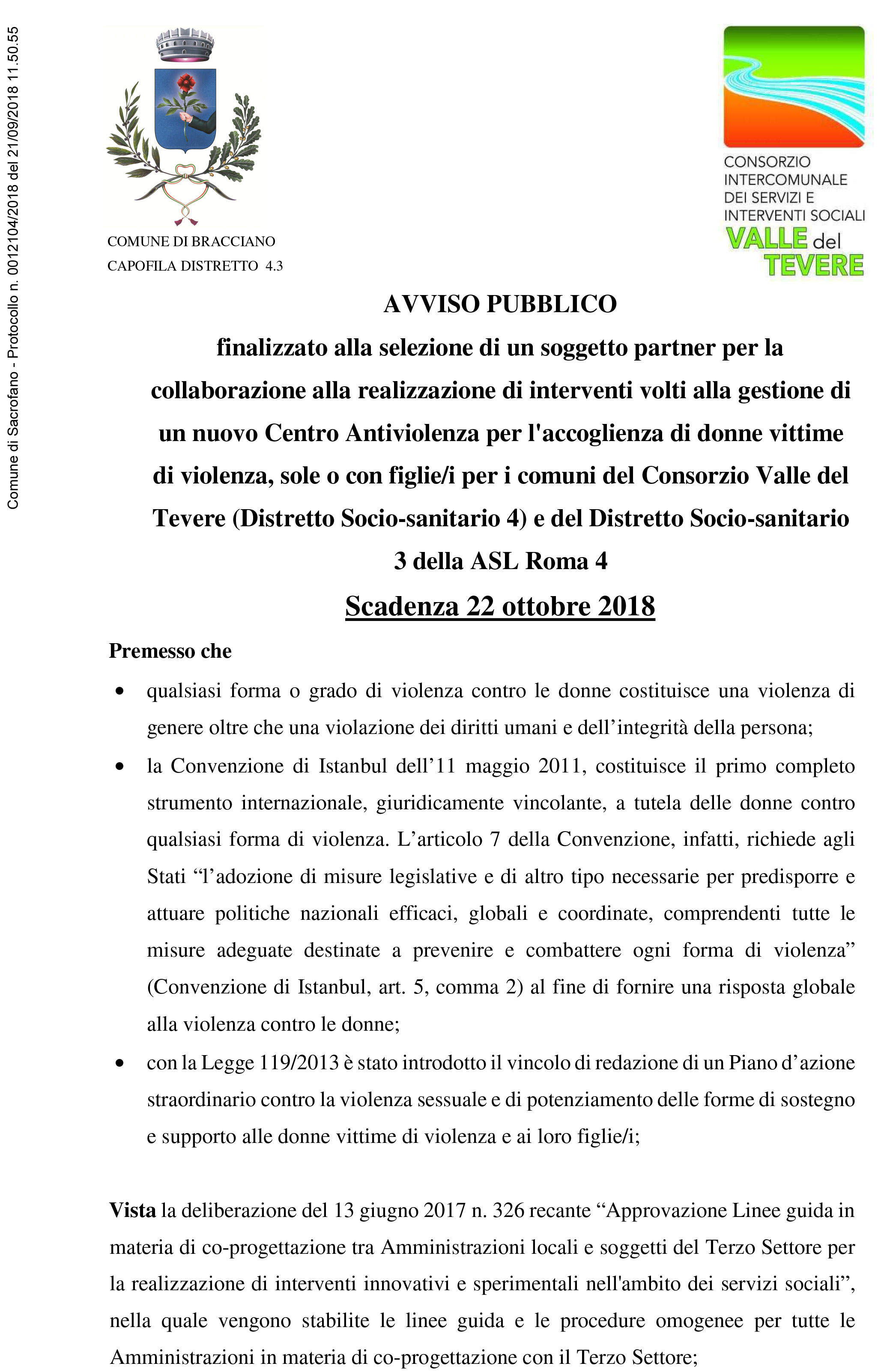 Estratto Avviso Pubblico Centro Antiviolenza