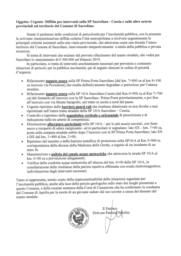 Testo della diffida