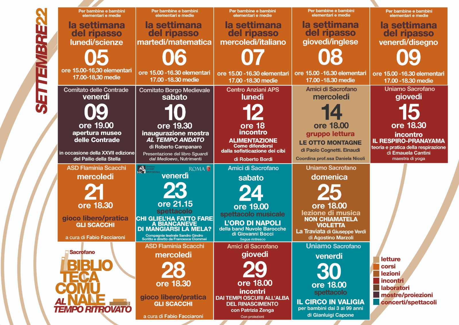 Calendario settembre attività biblioteca