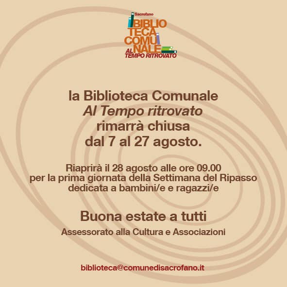 BIBLIOTECA COMUNALE: CHIUSURA ESTIVA