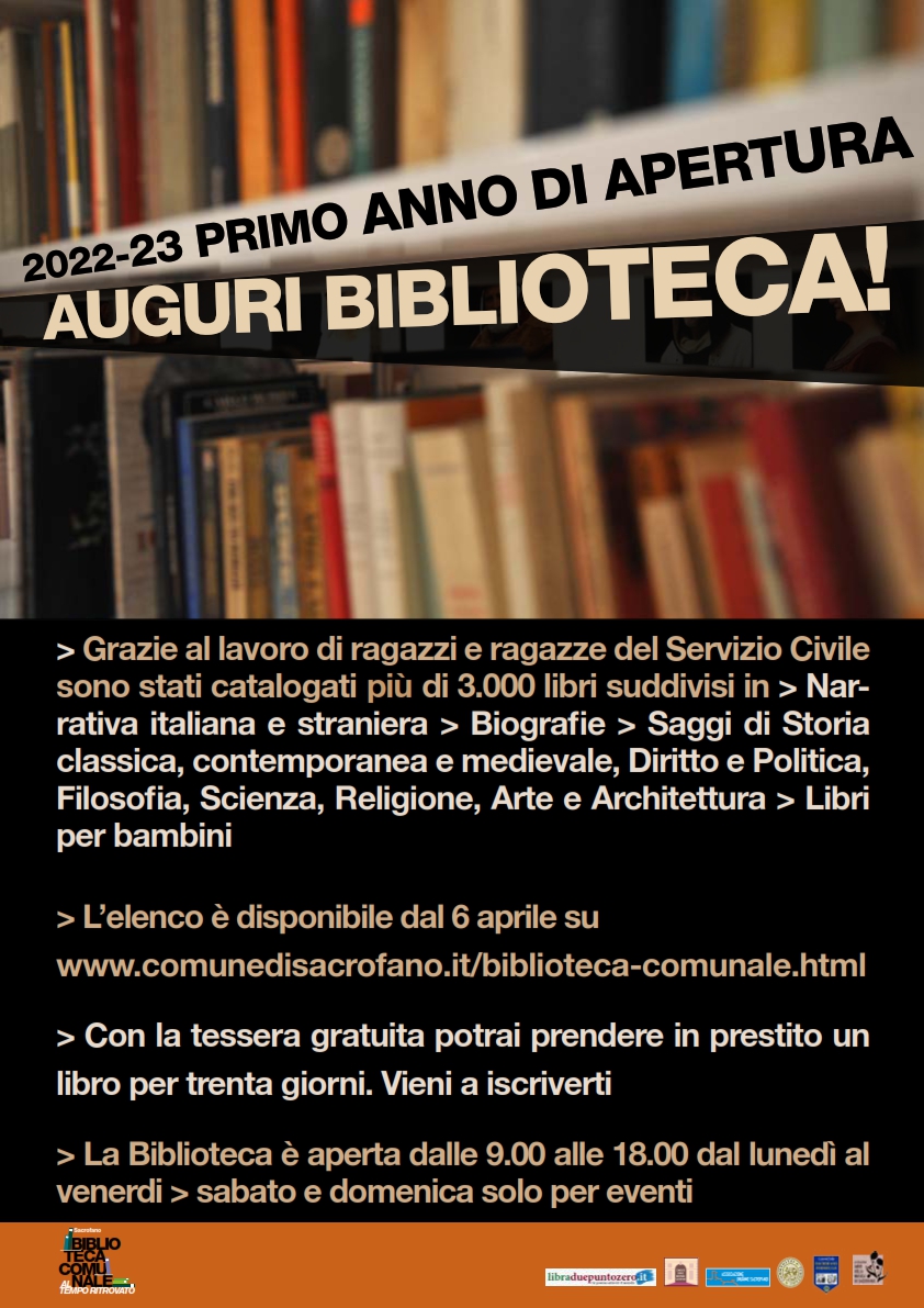 AUGURI BIBLIOTECA ! 2022-2023 primo anno di apertura.