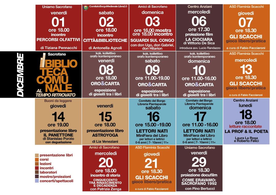 Calendario a Dicembre attività biblioteca