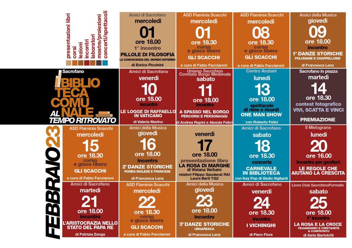 Calendario febbraio attività biblioteca