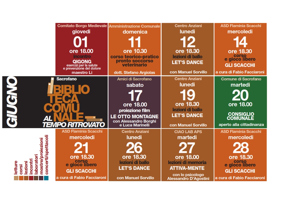 Calendario a Giugno attività biblioteca