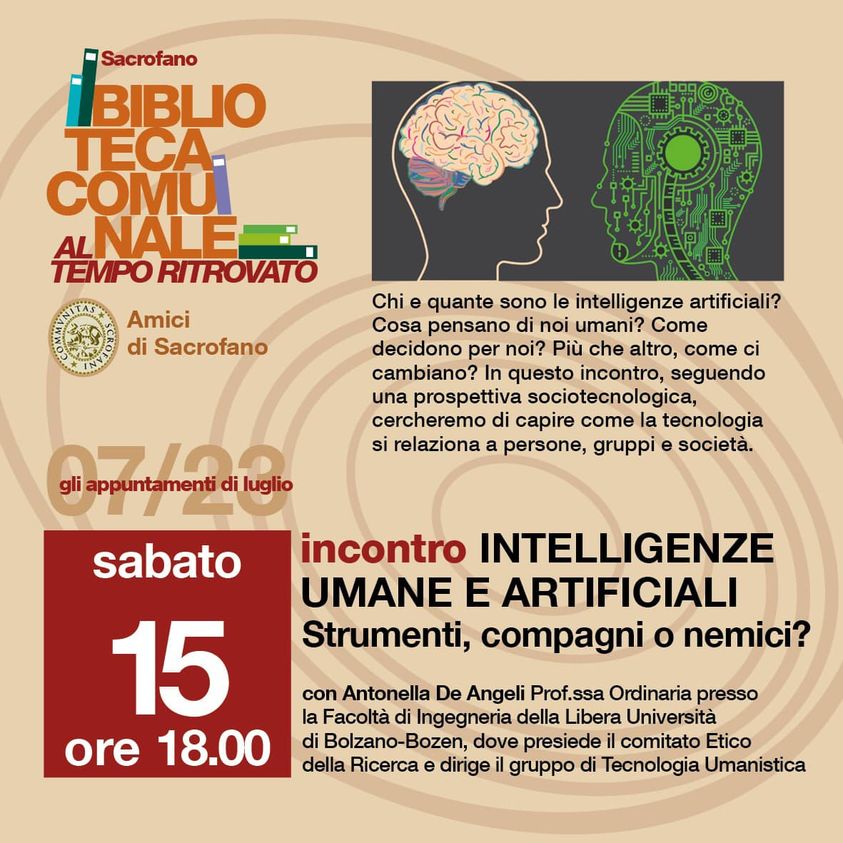  INCONTRO: INTELLIGENZE UMANE E ARTIFICIALI: STRUMENTI, COMPAGNI O NEMICI?