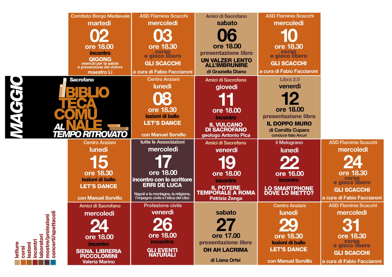 Calendario ad Maggio attività biblioteca