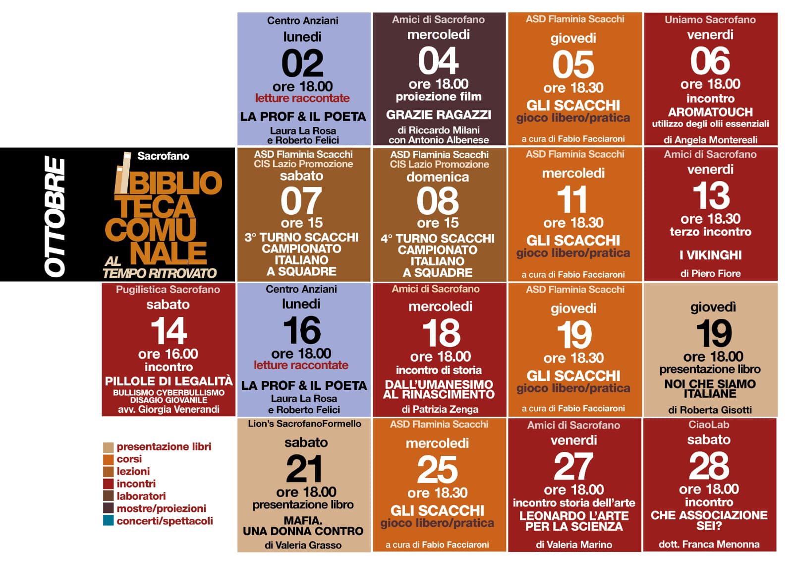 Calendario a Ottobre attività biblioteca