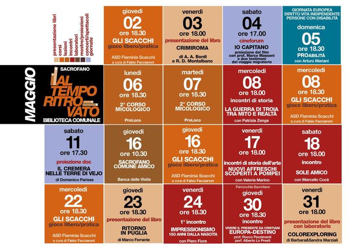 Calendario a Maggio attività biblioteca