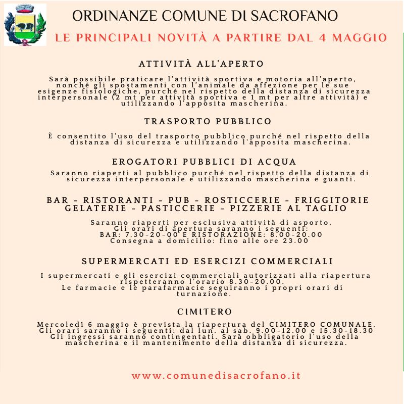 Locandina indicazioni a partire dal 4 maggio