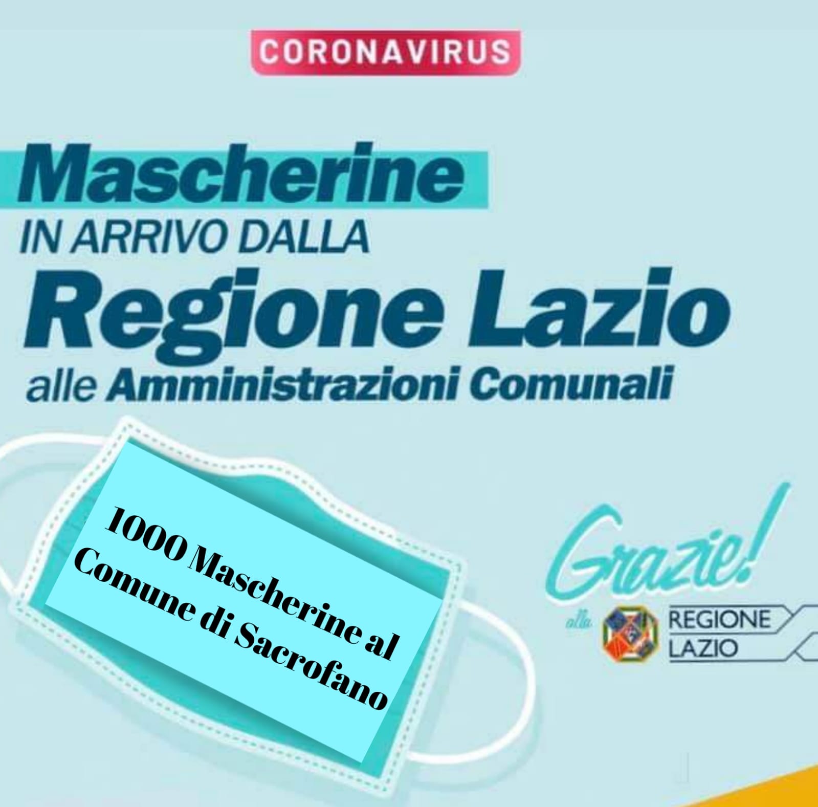 Mascherine in arrivo a Sacrofano dalla Regione Lazio