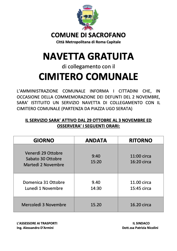 ISTITUZIONE SERVIZIO NAVETTA PER IL CIMITERO 2021