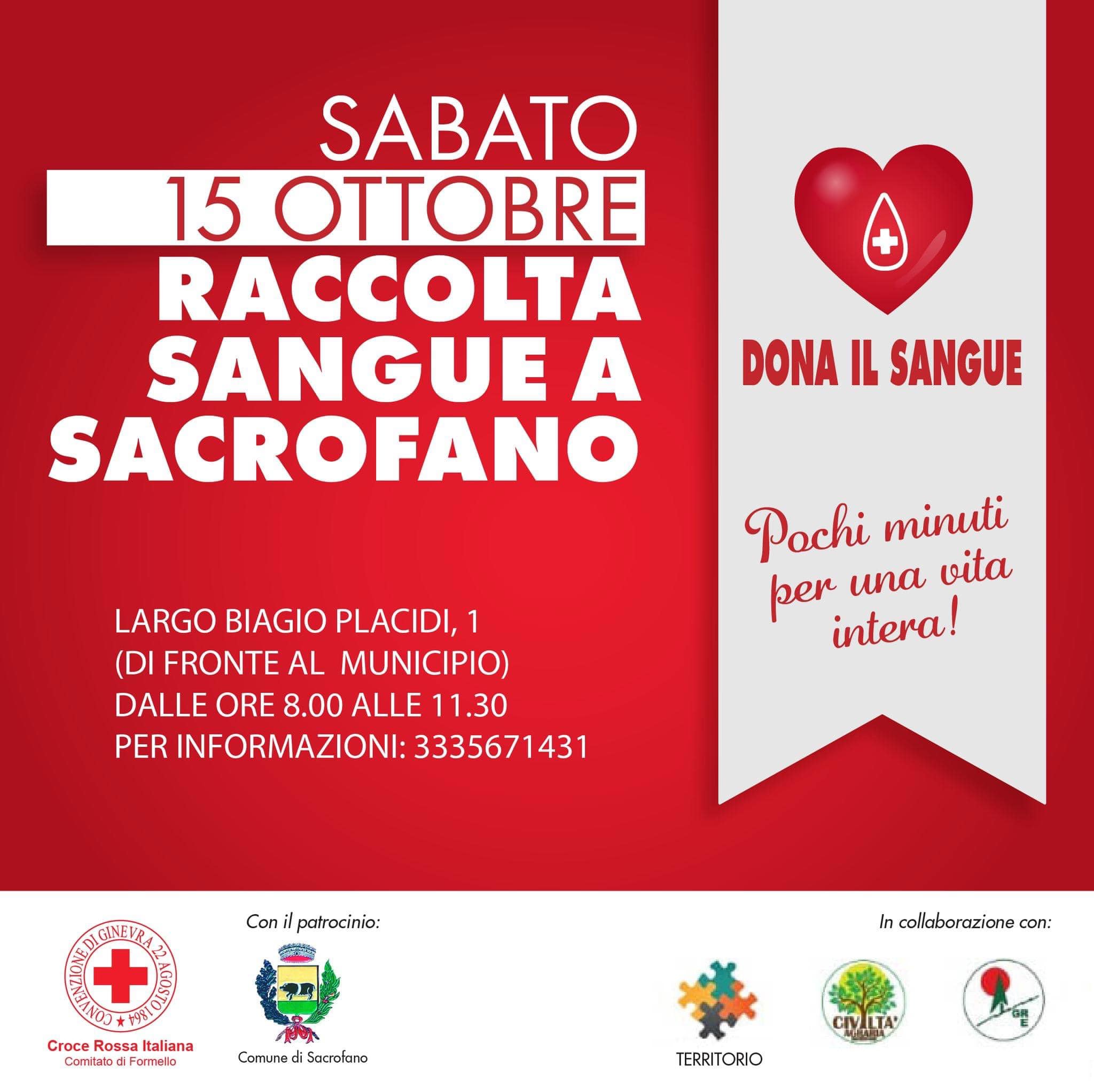 SACROFANO: SABATO 15 OTTOBRE RACCOLTA SANGUE