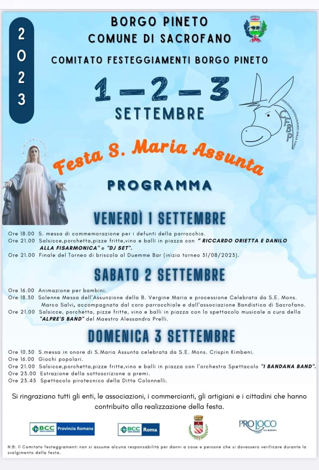  1-2-3 SETTEMBRE: FESTA DI SANTA MARIA ASSUNTA A BORGO PINETO