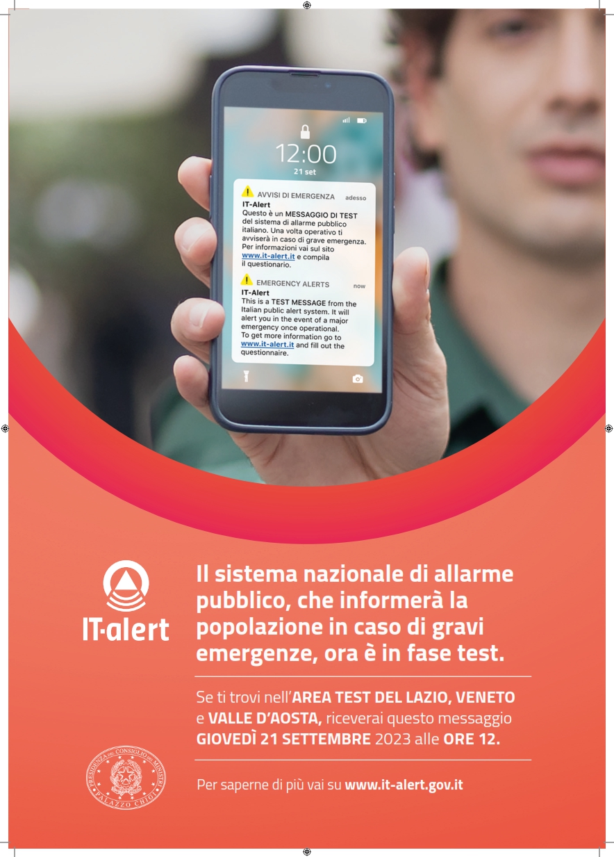 IT-ALERT, AL VIA TEST DEL NUOVO SISTEMA DI ALLARME PUBBLICO NEL LAZIO