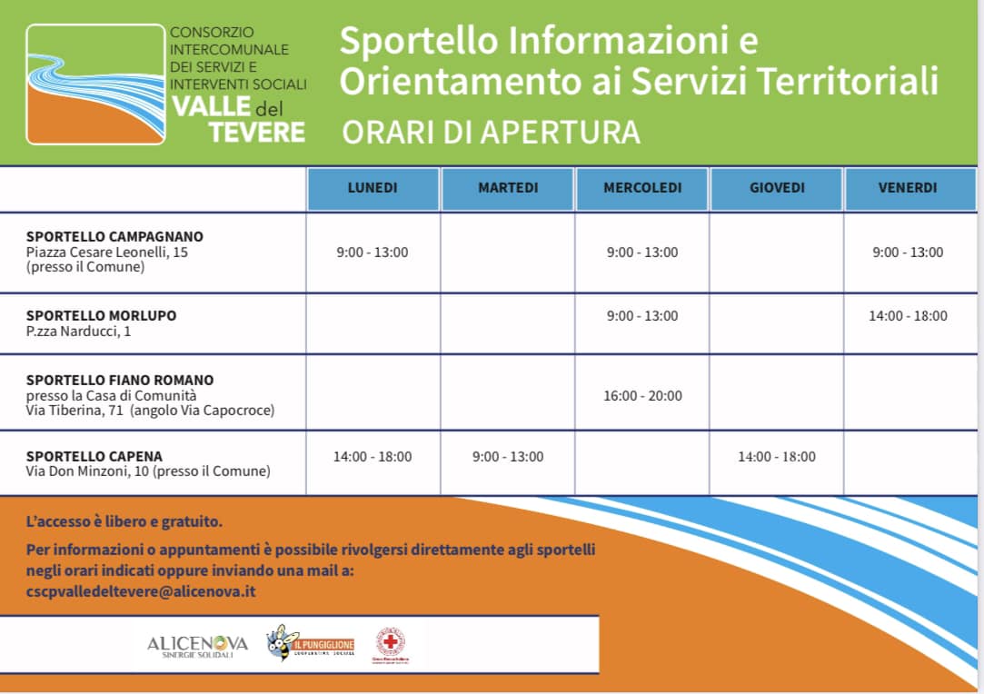  NASCE LO SPORTELLO INFORMAZIONI E ORIENTAMENTO AI SERVIZI TERRITORIALI