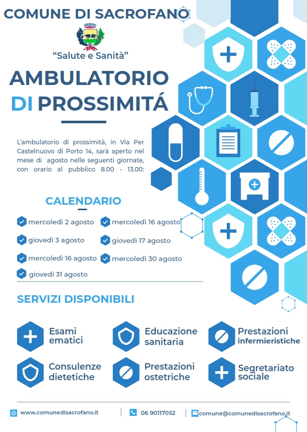 AMBULATORIO DI PROSSIMITÀ:  CALENDARIO E ORARI AMBULATORIO DI PROSSIMITÀ:  CALENDARIO E ORARI 