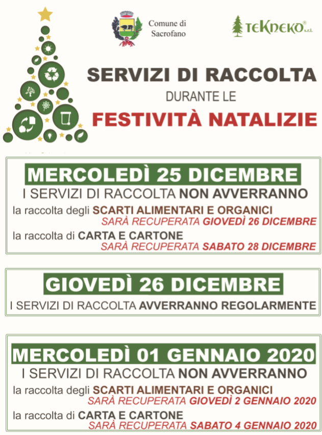 Servizi di raccolta Porta a Porta durante le Festività Natalizie.