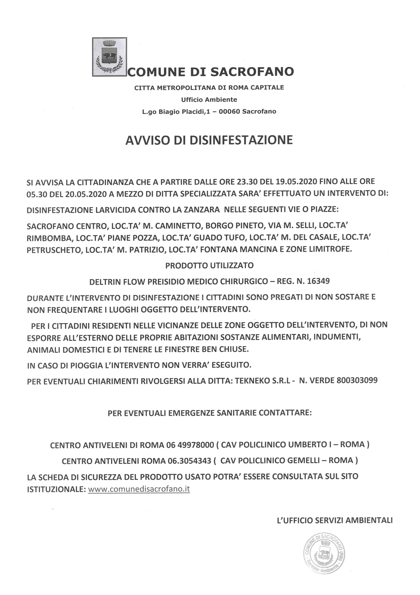 avviso disinfestazione 