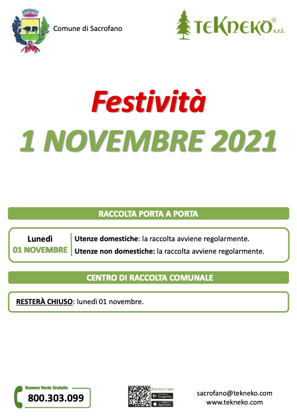 Servizi festività 01 novembre 2021 Sacrofano