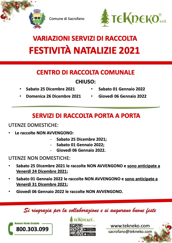 Servizi festività natalizie 2021 Sacrofano