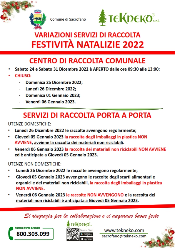 Servizi festività natalizie 2022 Sacrofano ERRATA CORRIGE