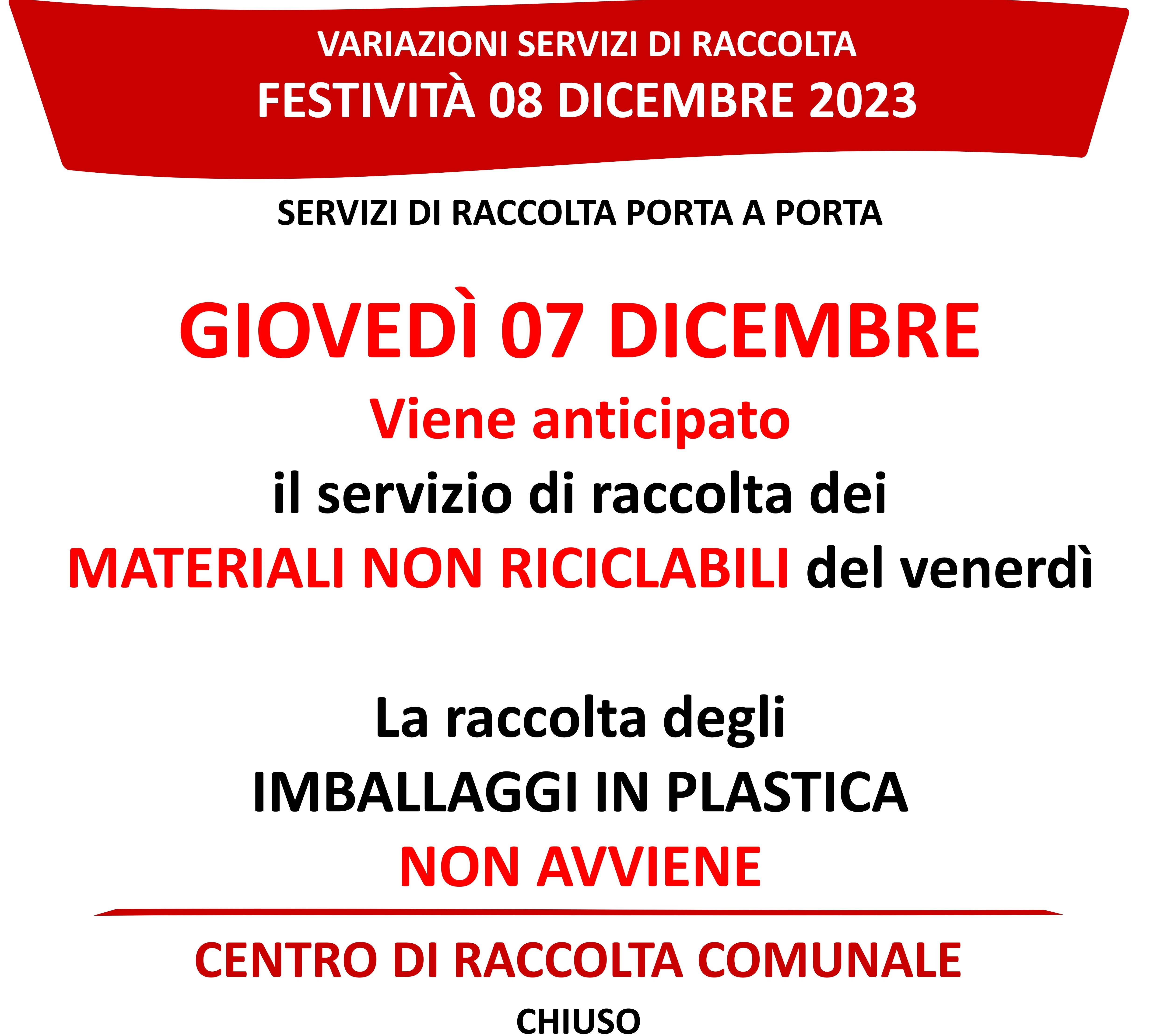 Servizi festività 08 dicembre 2023 Sacrofano pic