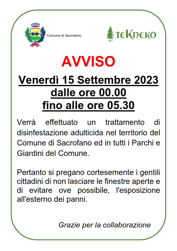 Intervento disinfestazione adulticida 15 settembre 2023