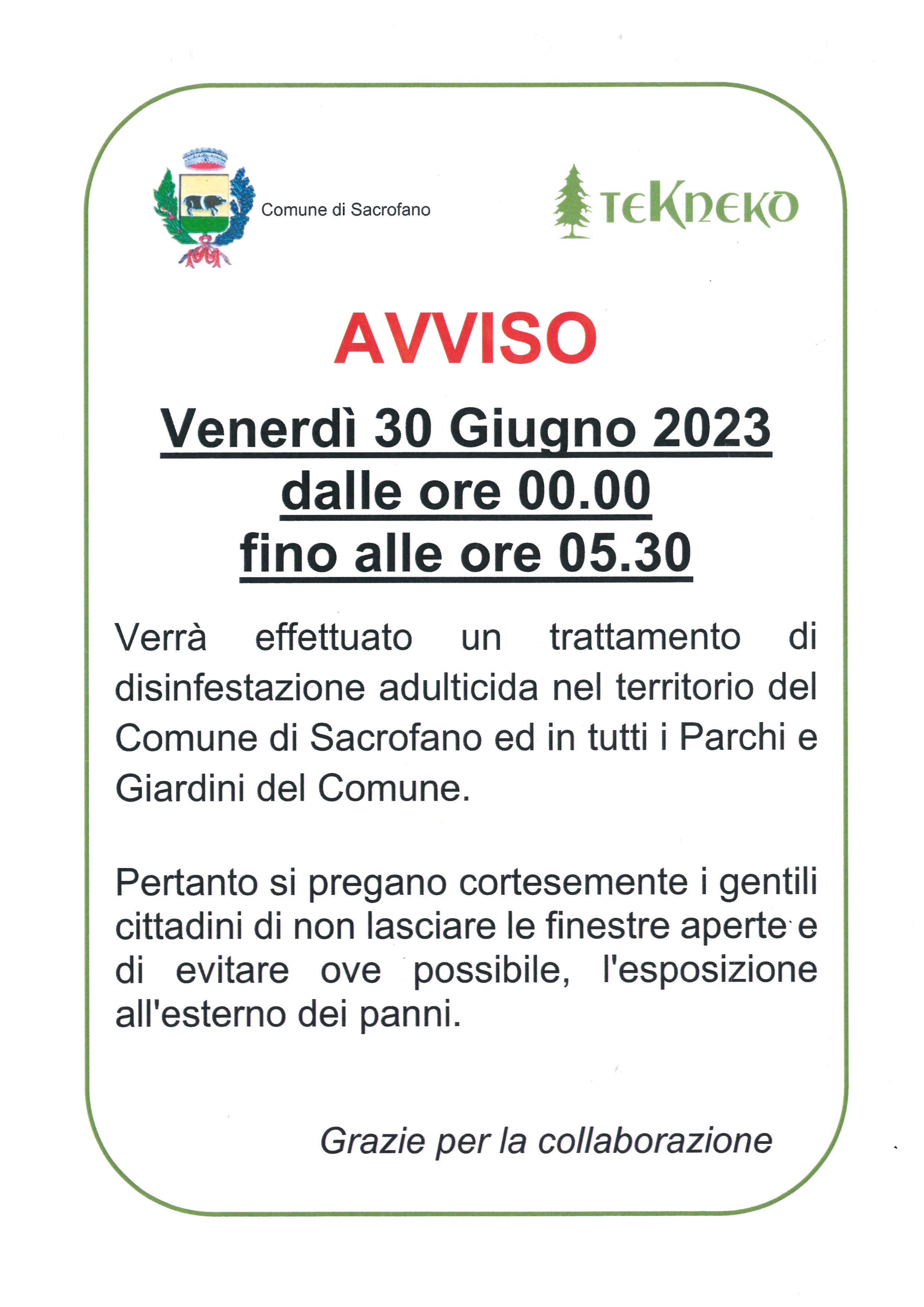 Intervento disinfestazione adulticida 30 giugno 2023