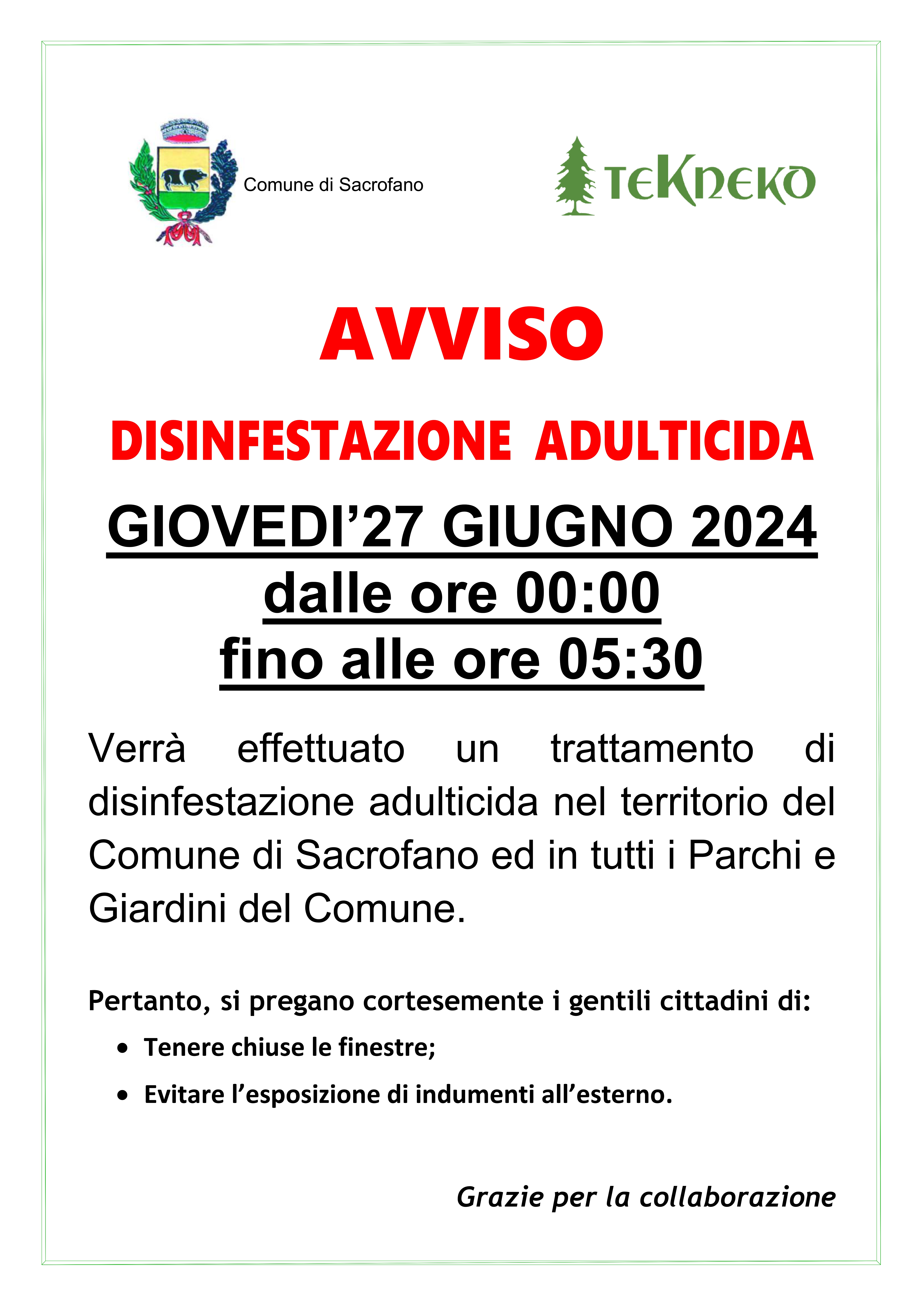 Intervento disinfestazione adulticida 30 giugno 2023