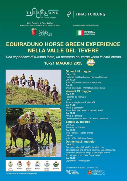 IL 19 MAGGIO LA TAPPA A SACROFANO DELL'HORSE GREEN EXPERIENCE, EQUIRADUNO DI TIBERLAND